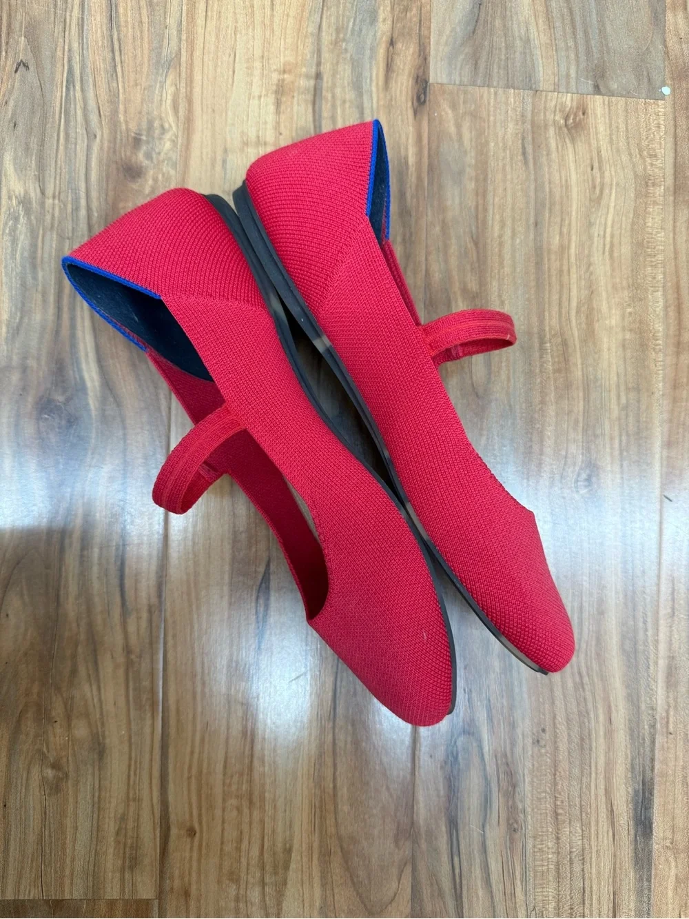 Rothy's The Square Red Mary Jane Flats with Blue Trim - Picture 5 of 9